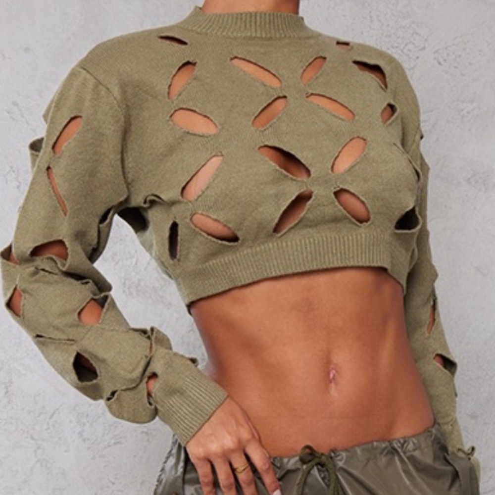 Olive Diamond Cut Out Knitted Top